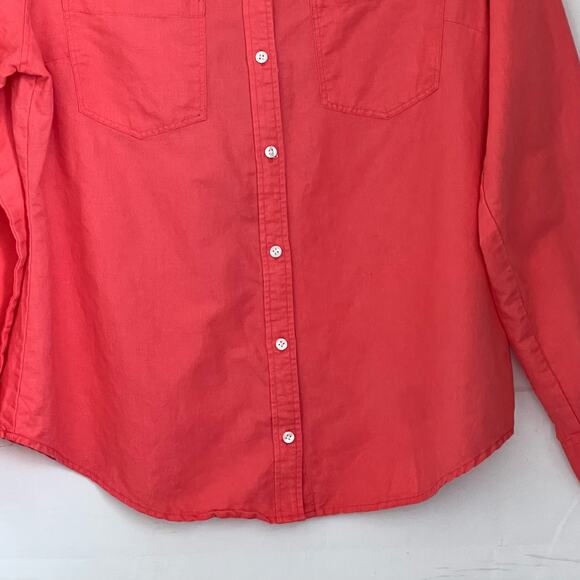 EXPRESS Women's Top Size Large Orange Linen Blend Button Down Long Sleeve - Picture 7 of 11